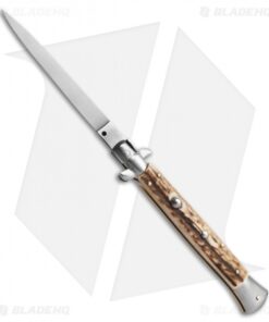 Frank B 11" Italian Stiletto Automatic Knife Stag Horn (5" Satin Flat)