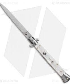 Frank B 11" Italian Stiletto Automatic Knife White Pearlex (5" Satin Flat)