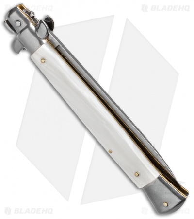 Frank B 11" Italian Stiletto Automatic Knife White Pearlex (5" Satin Flat) - Image 2