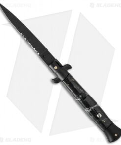 Frank B 9" Italian Stiletto Automatic Knife Black Marble (4" Black Serr)