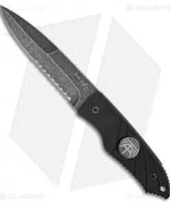 Hoffner Knives Hand Spear Fixed Blade Knife Black G-10 (4.875" Stonewash Serr)