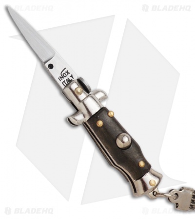 SKM 2.75" Keychain Stiletto Automatic Knife Sim Wood (1.2" Satin Bayonet) - Image 2