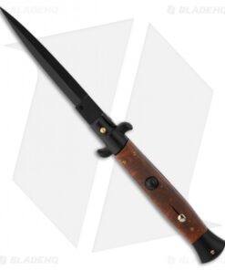 Frank B 9" Italian Stiletto Automatic Knife Sim Briar Wood (4" Black Dagger)
