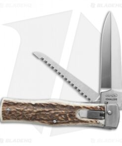 Mikov 241 Predator Leverlock Automatic Knife w/ Saw Stag Horn (3.75" Polish)