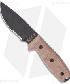 Ontario RAT-3 Knife Fixed Blade 1095 Steel w/ Green Sheath (3.75" Black Serr)
