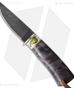 Olamic Cutlery Scrimshaw Hunter Knife Poplar (3.75" Damascus)