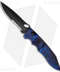 Piranha Predator Blue Tactical Automatic Knife (4.1" Black Serr)