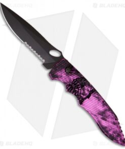 Piranha Predator Automatic Knife Plum Tactical (4.1" Black Serr)