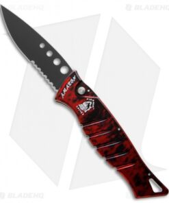 Piranha Amazon Automatic Knife Red Tactical (3.45" Black Serr)