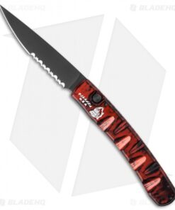 Piranha Virus Automatic Knife Red Marble Tactical (3.25" Black Serr)