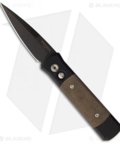 Protech Godson Automatic Knife Black w/ Green Micarta (3.15" Black Plain) 716-GL