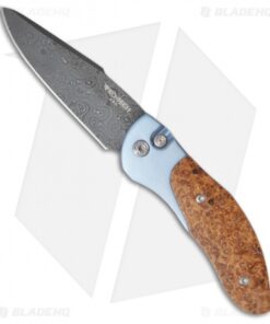 Pro-Tech Knives Custom Doru Knife Titanium w/ Ash Burl Wood (3.5" Damascus)