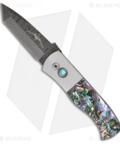 Custom Pro-Tech Emerson CQC-7 Automatic Knife w/ Abalone Inlays (3.25" Damascus)
