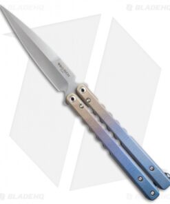 Pro-Tech FlyFather Balisong Butterfly Knife Gold-to-Blue Ti w/ Clip (Stonewash)