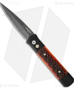 Pro-Tech Godfather Automatic Knife Black/Amber Jigged Bone (4" Damascus) 961-D