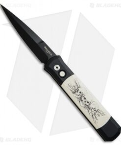 Protech Godfather Custom Karst Skull Scrimshaw Automatic Knife (4" Black) 931