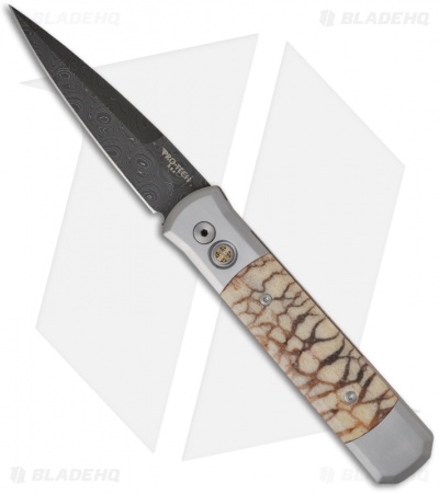 Pro-Tech Custom Steel Godfather Knife w/ Tiger Coral (Damascus)