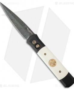 Pro-Tech Godfather Tuxedo Gold Automatic Knife Ivory Micarta (4" Damascus)