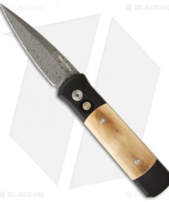Protech Custom Damascus Godson Automatic Knife w/ Mastodon Ivory (3.15" Plain)