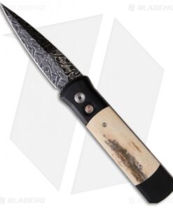 Pro-Tech Damascus Custom Godson Auto Knife w/ Light Mastodon Ivory (3.15" Plain)