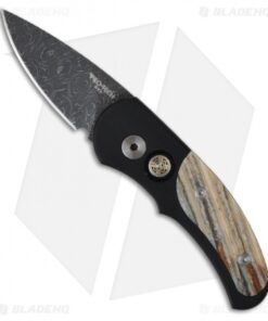 Pro-Tech Runt J4 Damascus Custom w/ Ancient Mastodon Tooth Inlays Mosaic