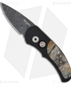 Pro-Tech Runt J4 Damascus Custom w/ Ancient Mastodon Tooth Inlays