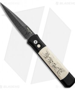 Pro-Tech Godfather Karst Skull Scrimshaw Automatic Knife (4" Damascus) 930-DM