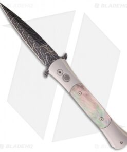 Protech Large Don Custom Steel Automatic Knife Black Lip Pearl (4.5" Damascus)