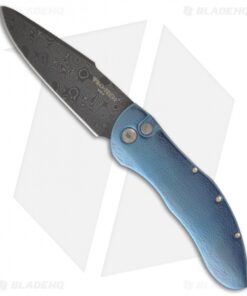 Pro-Tech Custom Blue Titanium Elishewitz Doru Automatic Knife w/ Damascus Blade