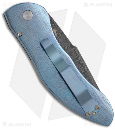 Pro-Tech Custom Blue Titanium Elishewitz Doru Automatic Knife w/ Damascus Blade - Image 2