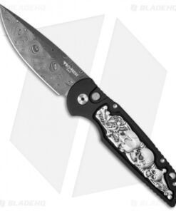Pro-Tech TR-3 Shaw Skull Automatic Knife Coin Struck Inlay (3.5" Damascus)