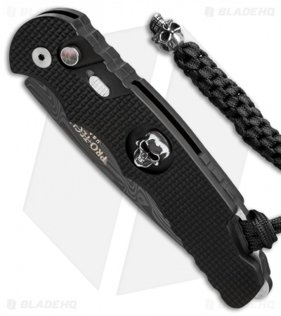 Pro-Tech TR-4 Limited Edition Skull Automatic Knife Knurled Black (4" Damasteel) - Image 2