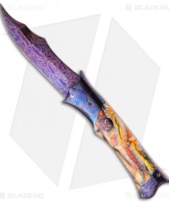 Rainy Vallotton Custom Phoenix Automatic Knife Yellow Molar (Damascus)
