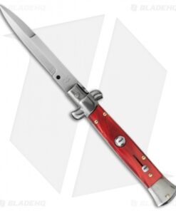SKM 8" Italian Stiletto Automatic Knife Red Pearlex (3.3" Satin Bayonet)