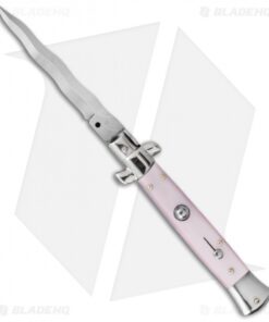 SKM 9" Italian Stiletto Automatic Knife Pink Pearlex (3.8" Satin Kriss)