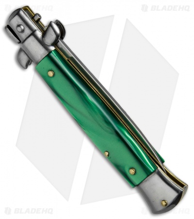SKM 8" Italian Stiletto Automatic Knife Green Pearlex (3.3" Satin Flat) - Image 3
