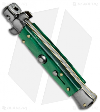 SKM 8" Italian Stiletto Automatic Knife Green Pearlex (3.3" Satin Flat) - Image 2