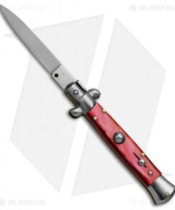 SKM 8" Italian Stiletto Automatic Knife Red Pearlex (3.3" Satin Flat)