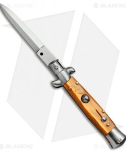 SKM 7" Italian Stiletto Automatic Knife Orange Pearlex (3" Satin Dagger)