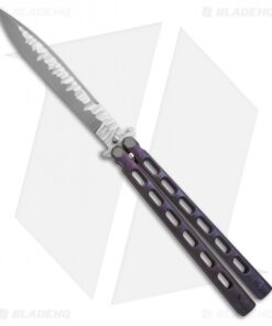 Snody Knives Custom Highroller Balisong Butterfly Knife Purple Ti (5" Satin/SW)