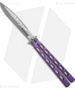 Snody Knives Custom Highroller Balisong Butterfly Knife Magenta Ti (5" Satin)