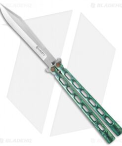Snody Knives Custom Highroller Balisong Butterfly Knife Green Ti (5" Satin)