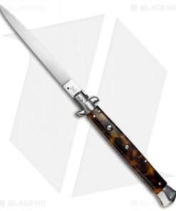 SKM 13" Italian Stiletto Automatic Knife Tortoise Acrylic (5.7" Satin Flat)