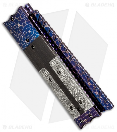 Rainy Vallotton Custom Box Razor Automatic Knife Bog Oak/Damascus (Damascus) - Image 3