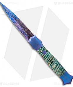 Kyle Vallotton Custom Shiv Automatic Knife Green Molar (Damascus)