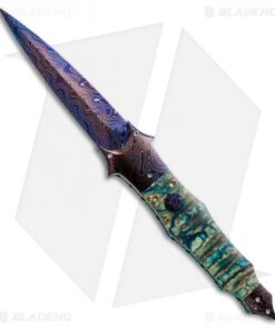 Cory Vallotton Custom Diablo Automatic Knife Green Mammoth Molar (Damascus)