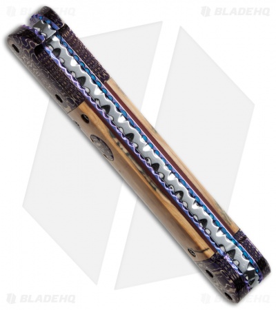 Rainy Vallotton Mini C-Lance Automatic Knife Mammoth Handle (3.25" Damascus) - Image 2