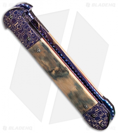 Rainy Vallotton Mini C-Lance Automatic Knife Mammoth Handle (3.25" Damascus) - Image 3