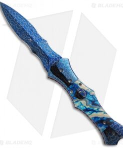 Brandon Vallotton Custom Small Satis Automatic Knife w/ Blue Molar (Damascus)