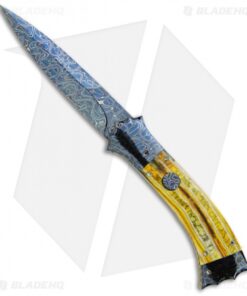 Rainy Vallotton Custom SideWinder Automatic Knife Yellow Molar (Damascus)